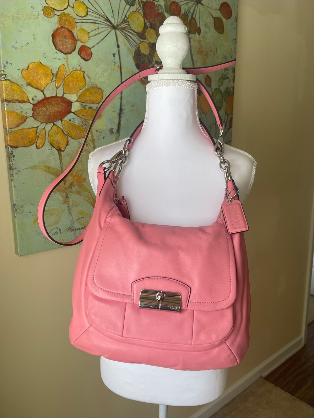Coach Pink Leather Shoulder Bag with Silver Hardware